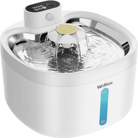 Fontaine A Eau Chat 2,8 L, Fontaine A Eau Chat sans Fil, Batterie 4000Mah, Ultra-Silencieuse (20DB), avec Modes Modes Capteur & Minuteur. Bac INOX, 3 Filtres Inclus, pour Chats Et Petits Chiens (1/5)