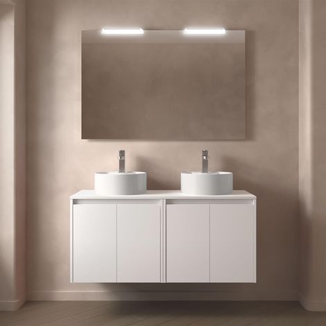 Meubles de salle de bain NOJA 1200 4 portes BLANC SATIN + Plan vasque (1/2)