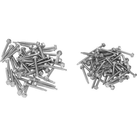 Assortiment de 100 vis autoperceuses à tête hexagonale en acier inoxydable 410, 4,2 x 38 mm et 4,8 x 38 mm (1/5)