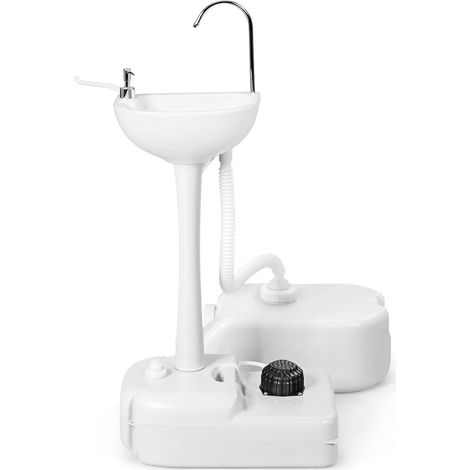 Lavamanos portátil 58 x 34 x 102 cm práctico con ruedas para lavado de manos e higiene exterior fabricado en HDPE blanco 200019550