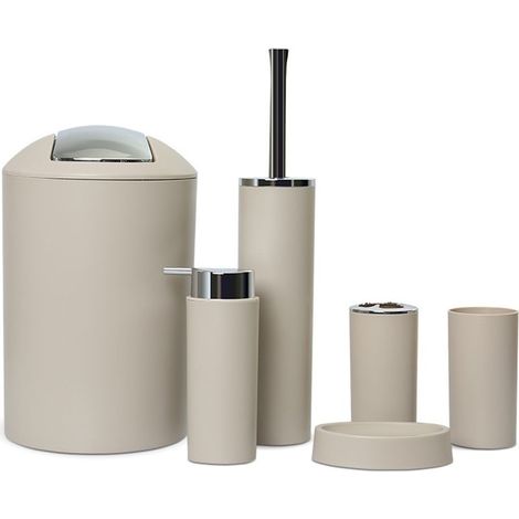 6-teiliges Badezimmer-Accessoire-Set – beigefarbener Kunststoff (1/5)