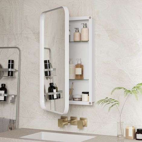 Armario de baño con espejo rectangular blanco y estantes regulables DESVIAE (1/5)