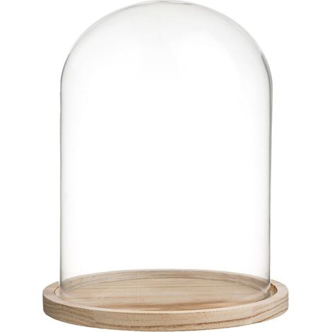 Cloche décorative en verre avec base en bois ø20x31cm (1/5)