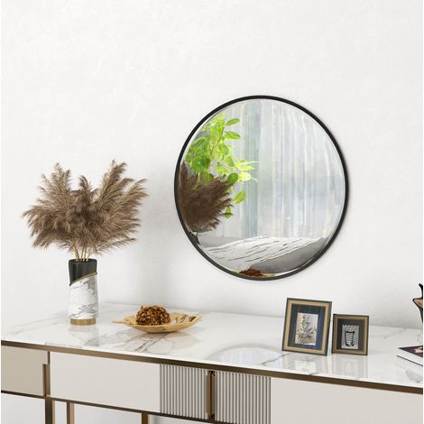 Specchio da parete rotondo 61x61 cm in alluminio nero con gancio, per piccoli spazi – MEUBLIV (1/5)