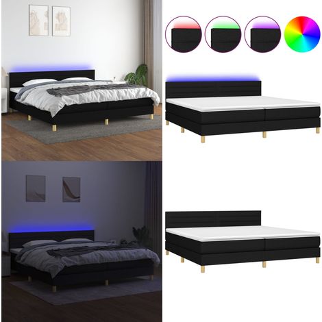 Sommier à lattes de lit et matelas et LED Noir 200x200 cm Tissu - Sommier Tapissier - Lit Avec Led - Matelas À Ressorts Ensachés - Tête De Lit Ajustable - Éclairage LED - Home & Living (1/5)