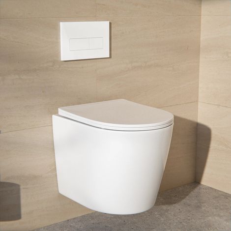 Spülrandloses Wand-WC mit Soft-Close-Sitz – Hochglanzweiße Oberfläche – Pflegeleichte Keramikoberfläche – Platzsparendes Design und geräuschlose Absenktechnologie (1/5)