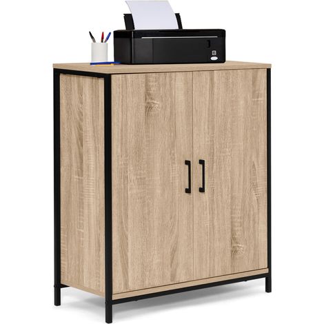 Idmarket – Armoire basse 2 portes industrielle en métal et bois noir – Dimensions 70x30x81 cm – Étagère réglable sur 3 positions – Rangement optimal
