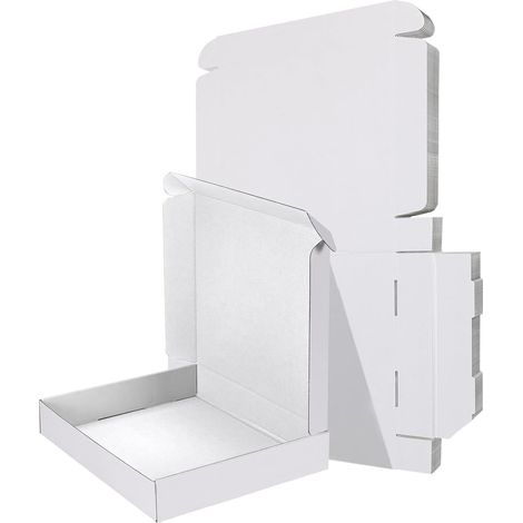 Lot de 10 boîtes en carton – 150 x 100 x 40 mm – 3 couches ultra-rigides – blanches des deux côtés (1/5)
