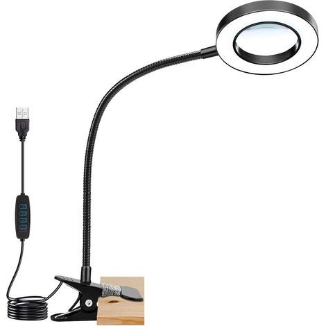 Rotating clip-on desk lamp – 3 lighting modes – 12 brightness levels – USB powered, black (1/5)
