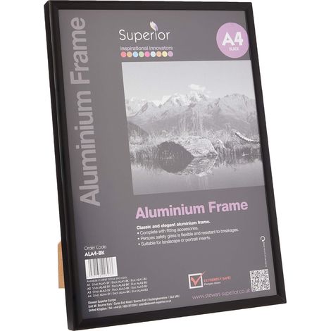 Cadre photo A4 en aluminium brossé Noir avec verre de sécurité en plexiglas durable Idéal pour les photos, les affichages d'art et les certificats Design élégant pour la (1/5)