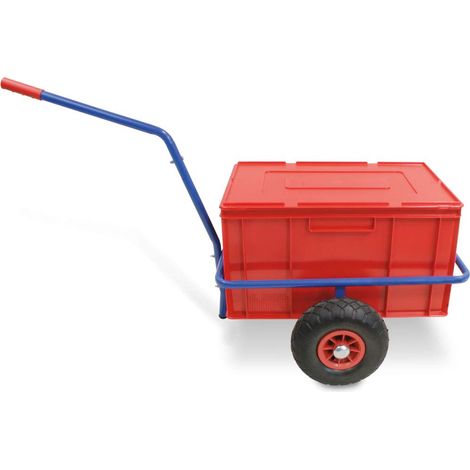 BRB Chariot avec coffre en plastique amovible 600 x 400 x 320 mm (rouge), pneus anti-crevaison, charge maximale 200 kg