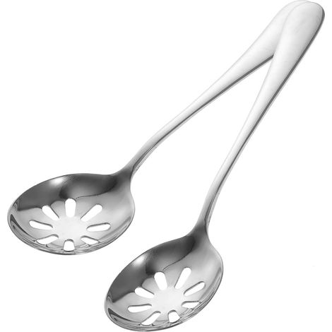 Lot 2 cuillères égoutter inox, perforées légères, portables pour cuisine, table ou repas quotidiens (1/5)