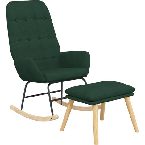 Sillón mecedora con taburete tela verde oscuro vidaXL (1/4)