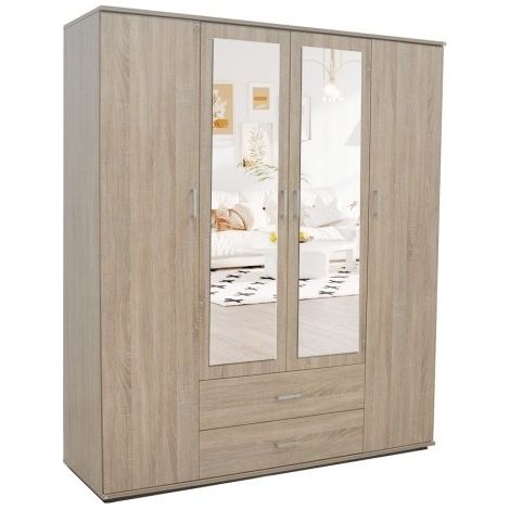 Schrank, Garderobe, mit Spiegel, Kollektion TOM, 4 Türen, 160 cm, integrierte Kleiderstange, Sonoma-Eiche