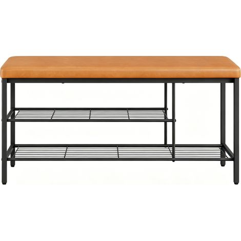 Schuhbank mit Sitzfläche, Metallgestell, 100 x 30 x 50 cm, Schwarz und Braun, HOMVRA (1/5)