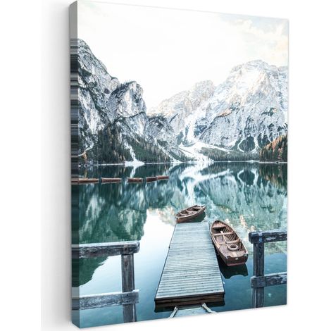 TABLEAU SUR TOILE Nature - Montagnes - Neige - Forêt - Bateau Toile Peinture 60x80 cm