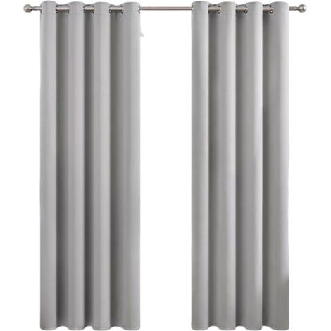 Rideau Occultant Thermique à Oeillets - 1 Pièce 132x213cm - Décoration Fenêtre pour Salon et Chambre - Gris Clair (1/5)