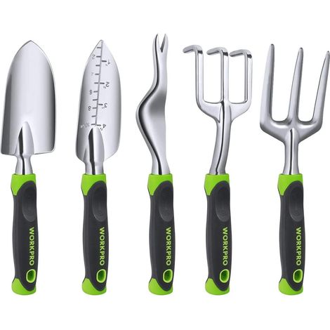 Outils De Jardinage - Ensemble 5 Pièces En Aluminium Moulé - Fourche Sarcloir Griffe Transplantoir Pelle À Terreau - Pour Jardin Et Potager - 5 Pièces (1/5)