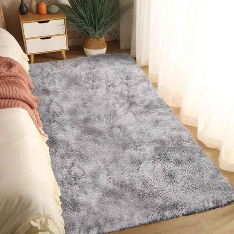 Tapis Chambre -Soft Tapis à Poils Longs -Shaggy -Antidérapant- Intérieur Moelleux épais (Gris Blanc, 80 x 120 cm) (1/4)