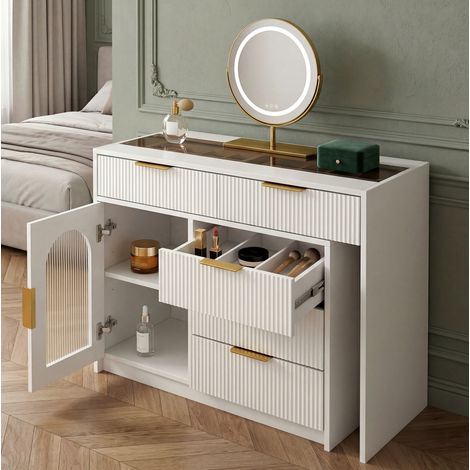 Mueble tocador con espejo LED y almacenaje blanco OKMYHOME (1/5)