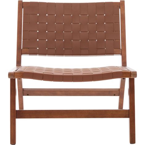 Sillón sin reposabrazos de PU trenzado y estructura de madera marrón MODENUIT (1/5)