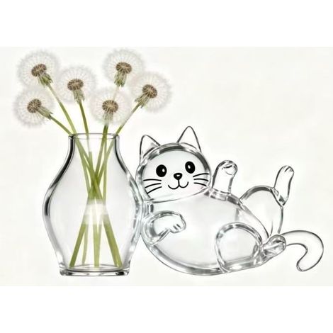 Cute kitten fur and whiskers storage box, transparent cat-shaped refrigerator magnet, lying down style (magnetic).
