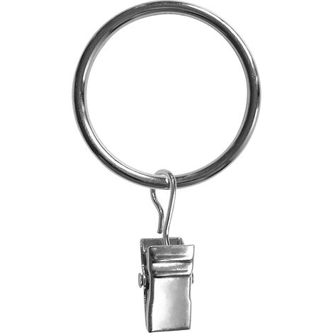 Gardinenring mit Clip, Gardinenclip mit Ring, Innendurchmesser des Gardinenrings 3,5 cm (silber, 1 Stück) (1/5)
