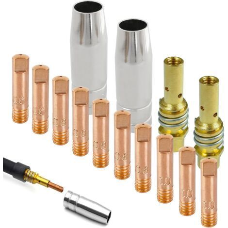 Kit d'accessoires pour soudage au gaz de 14 pièces, pièces d'usure consommables pour torche de soudage MIG MAG MB15AK (M6 0,6/0,8/1,0 mm) (1/5)