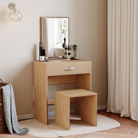 Isla Ensemble Coiffeuse avec Miroir et Tabouret 1 Tiroir Meuble de Chambre, Pin (1/5)