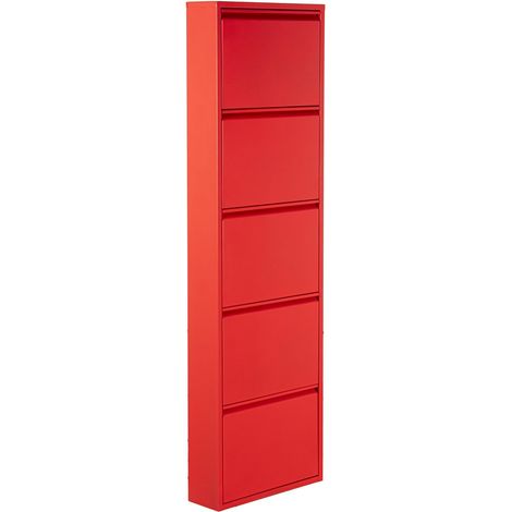 Meuble à Chaussures en métal avec 5 tiroirs Rouge Mat 50 x 15 x 170 cm, Multicolore (1/5)