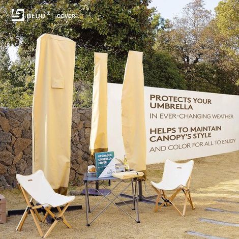 Funda impermeable para sombrilla de patio/jardín/balcón, playa/parque - Curva color beige - 265 x 30 cm (1/4)