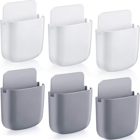 Set mit 6 selbstklebenden Fernbedienungshaltern, Wandhalterung, Aufbewahrungsbox für Handy-Fernbedienungen, selbstklebender Organizer für Büro, Zuhause und Schule (weiß, grau)