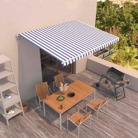 Store banne-Auvent manuel rétractable 450x350 cm Bleu et blanc (1/5)