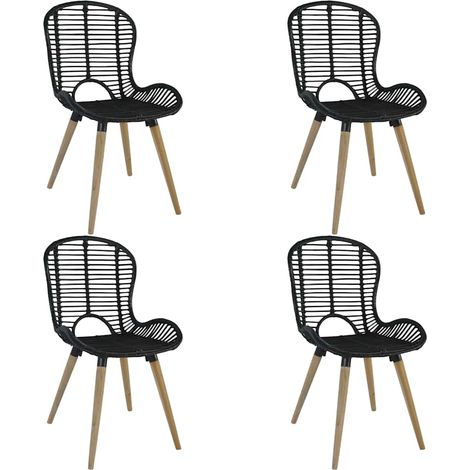 Lot de 4 Chaises de salle à manger - Chaises à dîner Noir Rotin naturel BV972189 - BonneVie (1/5)