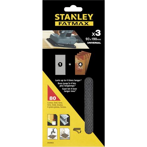 Hojas de lija x3 93x190mm grano 80 para multilijadoras Stanley STA39032-XJ