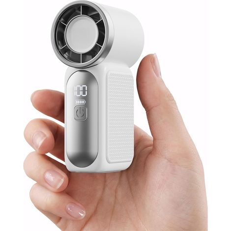 Ventilateur portable main USB rechargeable 6 vitesses LED affichage lanyard mini ventilateur haute vitesse voyage extérieur été blanc (1/5)