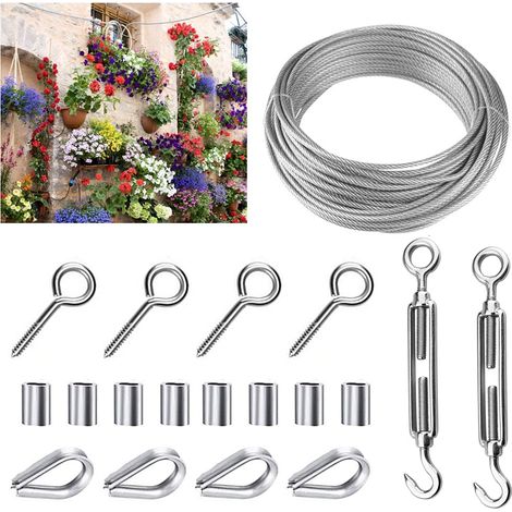 Kit de câble Ineasicer de 15 m en acier inoxydable 304, épaisseur 2 mm, robuste et antirouille, idéal pour accrocher une tente, un fil à linge ou un lustre d'extérieur.