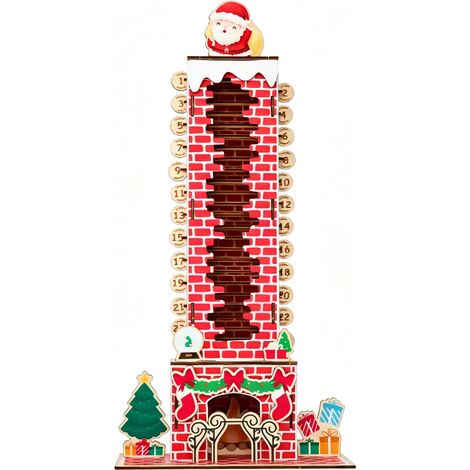 Adventskalender aus Holz, Weihnachtsmann und Kamin, Bürodekoration für die Weihnachtszeit.