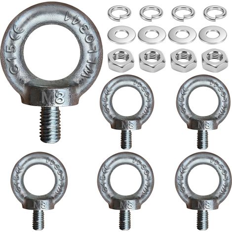 Anneau De Levage M8 - Lot De 6 - Acier C15 Galvanisé - Charge 140Kg - Norme Din 580 - Pour Bricolage Et Industrie (1/5)