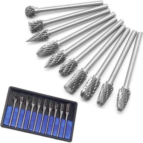 Lot de 10 Fraises Rotatives en Acier au Carbure de Tungstène, Tête de Meulage pour Outils Rotatifs Dremel, travail du bois, gravure (1/5)