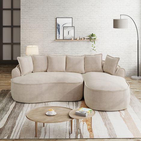 Canapé avec méridienne modulare in chenille marrone chiaro, senza montaggio, seduta profonda 122 cm (1/5)