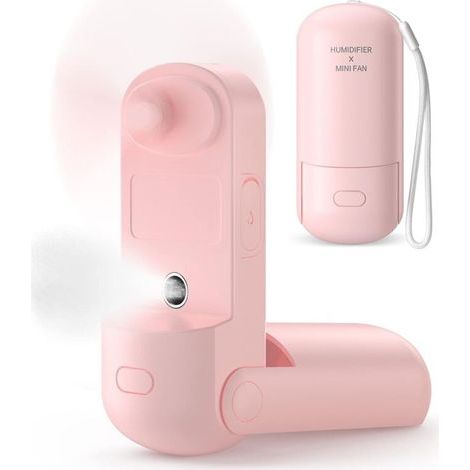 Ventilateur portable, brumisateur 3 en 1, mini ventilateur portatif à piles, rechargeable par USB, ventilateur de voyage personnel pour femmes, enfants et filles (rose)-AquaForge (1/5)