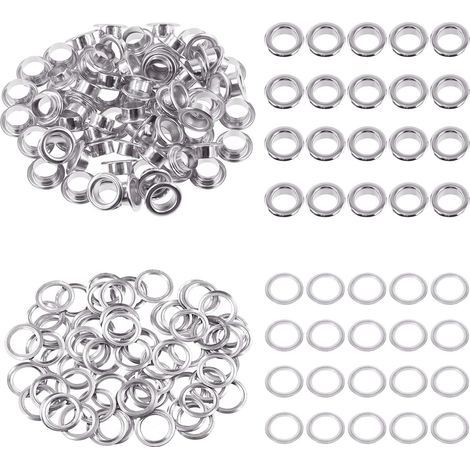100 - Œillets Métalliques - Rondelles Acier Inoxydable - Réparation Toile Cuir Rideaux - Trou 8 mm - Argenté (1/5)