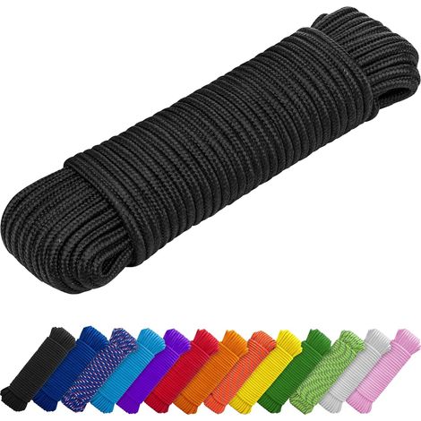 1 Corde utilitaire, 27.5m x 7mm, tressée en diamant, nylon et polypropylène, noir, camping, bricolage, extérieur (1/5)