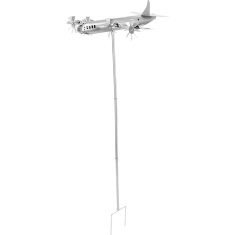 Flugzeug-Windmühle, silberfarbenes Metall, Flugzeug-Windspiel, Dekoration für Garten, Hof und Terrasse (1/5)