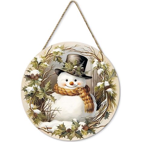 Snowman - Panneau Décoratif En Bois Rond Pour Porte Ou Mur - Décoration Intérieure Et Extérieure Hivernale - 1 Pièce (1/5)