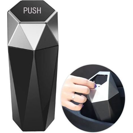 Mini poubelle de voiture, poubelle de voiture portable avec couvercle, étanche, mini poubelle, design en diamant -Argent (1/4)