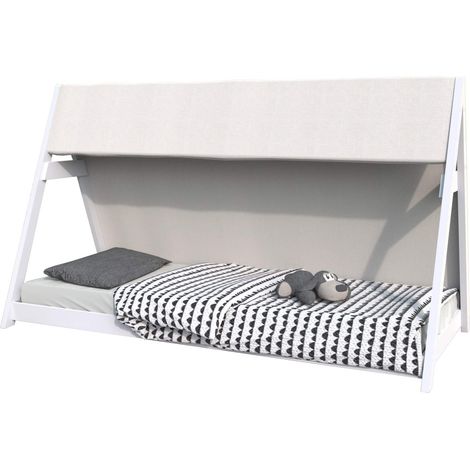Lit cabane TIPI 70x140 + 1 toile + 1 sommier / Blanc (1/3)