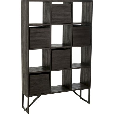 Cabinet tiroirs en teck recyclé noir style industriel élégant - Noir effet bois foncé (1/5)