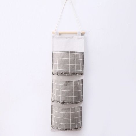Sac de rangement suspendu à 3 poches (gris), rangement mural en tissu, panier de rangement, organisateur pour chambre, salle de bain, cuisine - Imperméable et élégant (1/3)